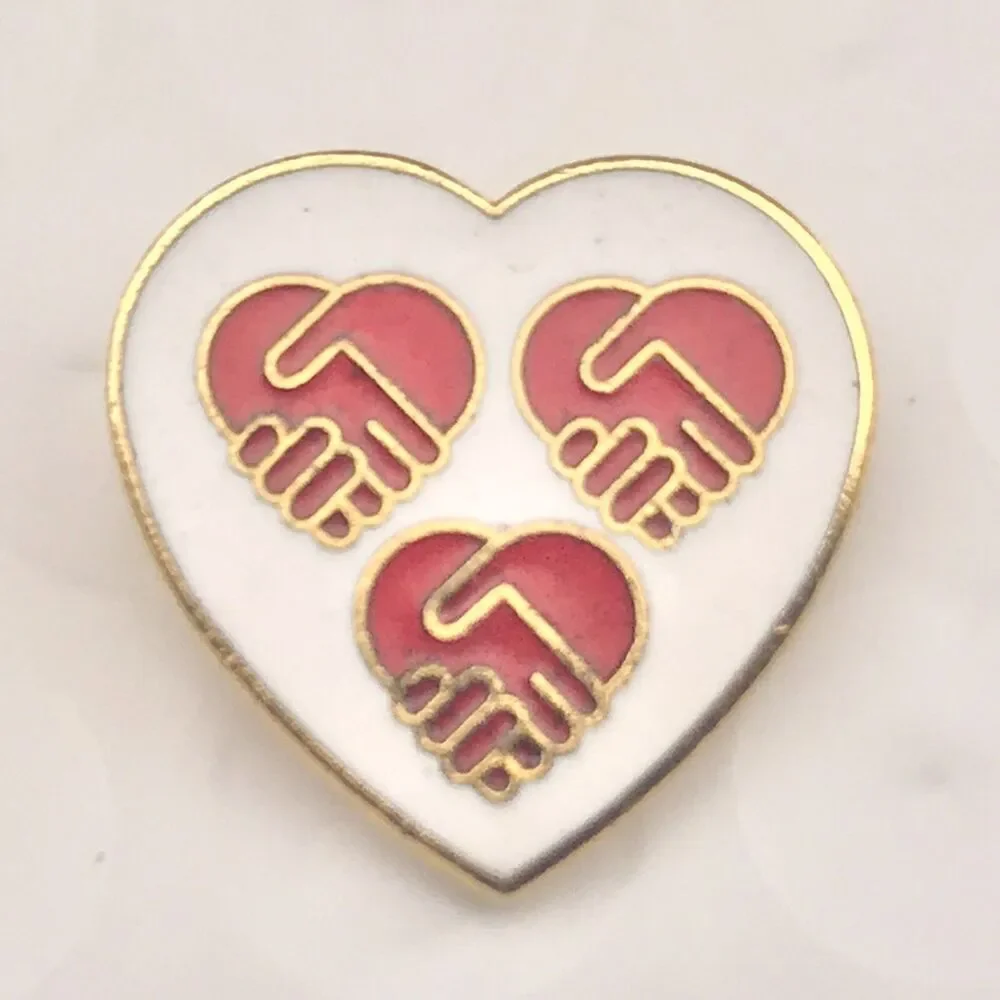 United Way Pin Gold Tone Vintage Triple Heart Unity Friendship Collectible